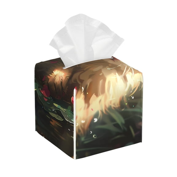 Rateoe Cute Kitten Water Lilies Pattern Tissue Box Cover, Modern Square Decorative Leather Facial Paper Case Organizer Holder Dispenser 5X5X5''