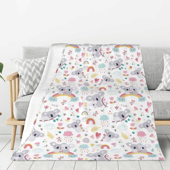 Rateoe Cute Koala Pattern Flannel Throw Blanket, Ultra-soft Blanket for Bed, Couch, Car, Hypoallergenic Anti-pilling blanket-50"x40"(Vertical)