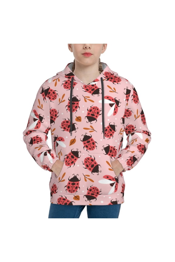 Cute Ladybugs 1 Pattern Boys Hoodie, Youth Pullover Hooded Sweatshirt, Kangaroo Pocket Hoodie for Kids-Medium
