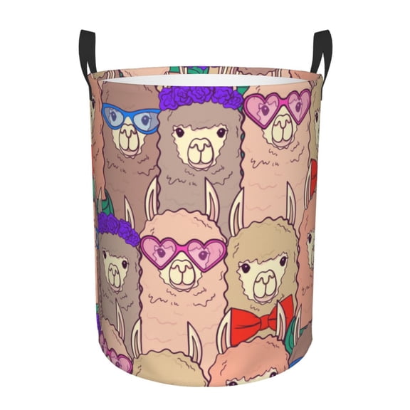 Rateoe Cute Lamas Pattern Round Laundry Hamper Basket, Tall Hamper Basket for Blanket Storage, Nursery Clothes Hamper for Laundry in Bedroom and College Dorm-Small
