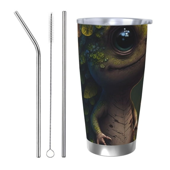 Rateoe Cute Leaf Animal Printed Car Guy Gifts for Men Women Tumbler - 20oz/590ml Double Wall Vacuum Insulated Stainless Steel Travel Tumbler Cups with Lid & Straw-Straw Three-piece Set
