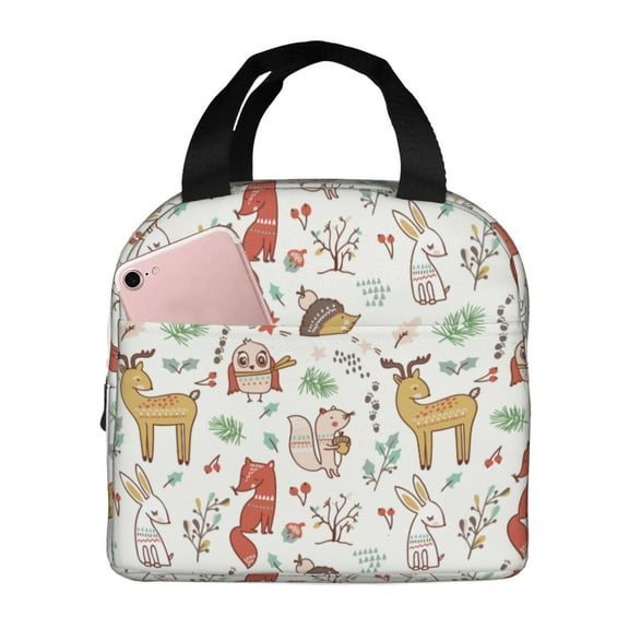 Rateoe Cute Little Animals Pattern Insulated Lunch Bag with Thick Aluminum Foil Lunch Tote Bag with Front Pocket for Men and Women, Ideal for Work, School, Picnics, and Travel