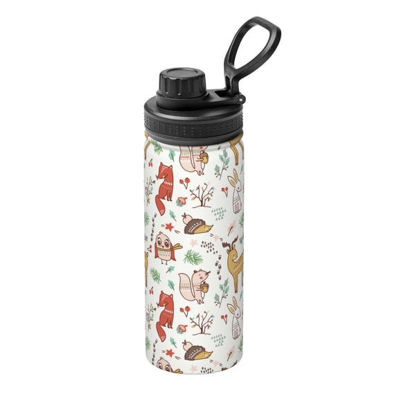 Rateoe Cute Little Animals Printed 18oz Sports Insulated Water Bottle, Double-Wall Stainless Steel Kettle with Leak-Proof Cap and Carry Loop, BPA-Free for Outdoor, Gym, Camping, and Travel
