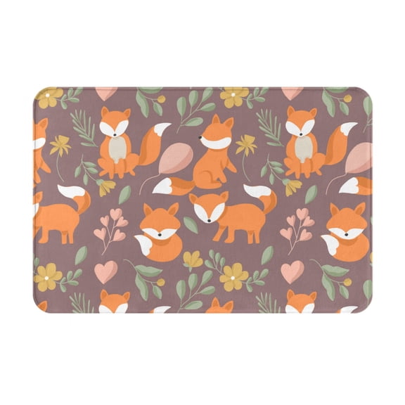 Rateoe Cute Little Fox Pattern Flannel Door Mat Indoor Outdoor Entrance, Waterproof All-Weather Doormat,Fade Resistant, Low Profile Entryway Mat 16x24in
