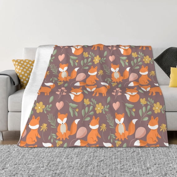 Rateoe Cute Little Fox Pattern Flannel Throw Blanket, Ultra-soft Blanket for Bed, Couch, Car, Hypoallergenic Anti-pilling blanket-60"x50"(Horizontal)