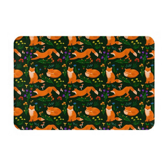 Rateoe Cute Little Foxes Pattern Flannel Door Mat Indoor Outdoor Entrance, Waterproof All-Weather Doormat,Fade Resistant, Low Profile Entryway Mat 16x24in