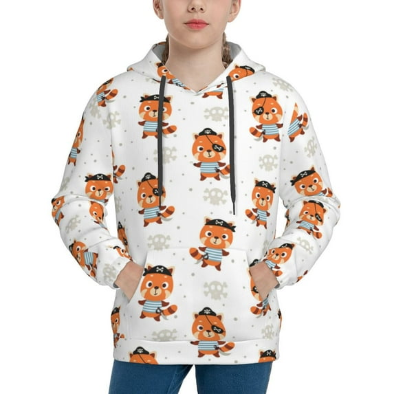 Rateoe Cute Little Pirate Red Panda Pattern Boys Hoodie, Youth Pullover Hooded Sweatshirt, Kangaroo Pocket Hoodie for Kids-Small
