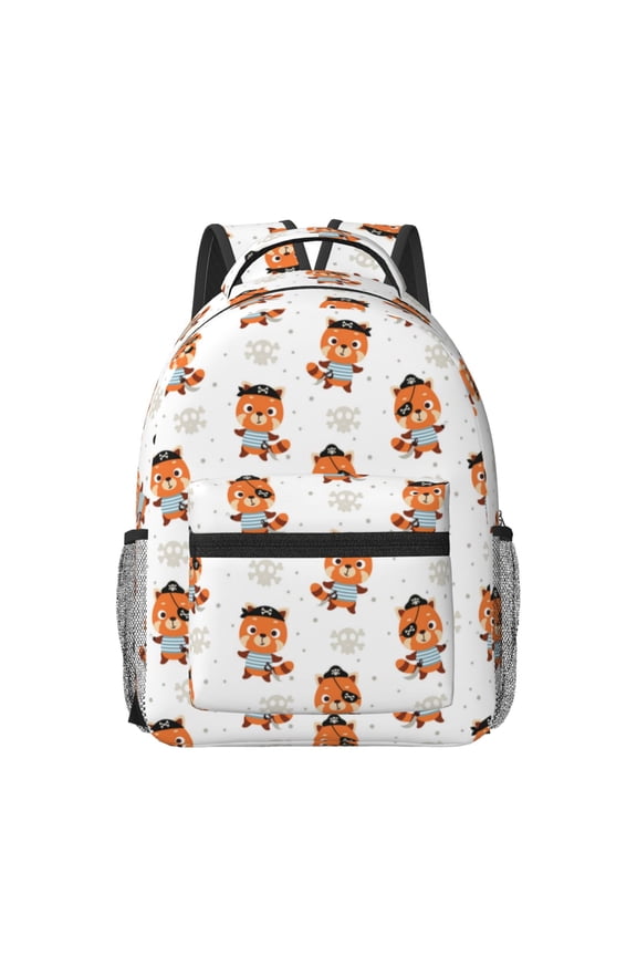 Cute Little Pirate Red Panda Pattern Durable Student Backpack Laptop Bag- Ergonomic Design, Waterproof Twill Fabric - Ideal for School, Travel, and Outdoor Activities-One Size