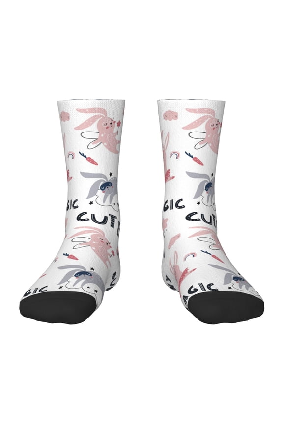 Cute Magic Bunny Pattern Children's Socks, Socks Gifts ,kids Crew Soft Cotton Socks , Moisture-Wicking, Durable, Ideal for Daily Wear & Sports
