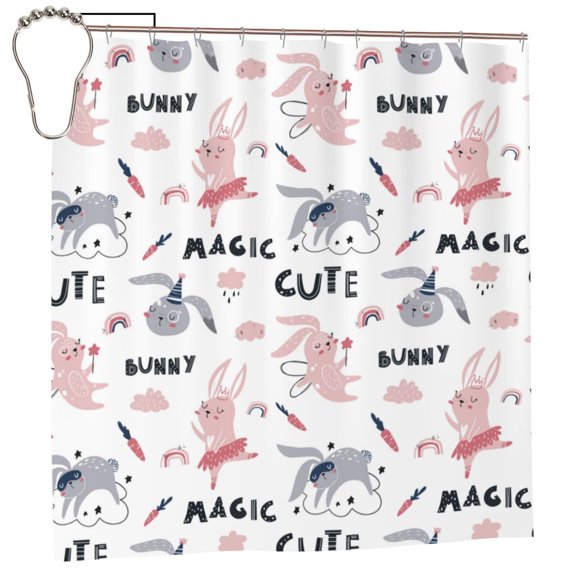Rateoe Cute Magic Bunny Shower Curtain - Fancy Bathroom Shower Curtain Sets - Waterproof Shower Curtain with Hooks with 12 Plastic Hooks 72x72 Inches