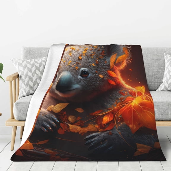 Rateoe Cute Maple Leaf Koala Pattern Flannel Throw Blanket, Ultra-soft Blanket for Bed, Couch, Car, Hypoallergenic Anti-pilling blanket-40"x30"(Vertical)