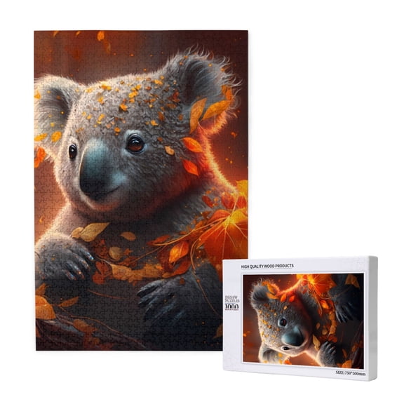 Rateoe Cute Maple Leaf Koala Pattern Wooden Picture Puzzle ,1000 Piece Jigsaw Puzzle ,Family Fun Puzzle, Home Dcor Puzzle, Gift Puzzle(Vertical style)