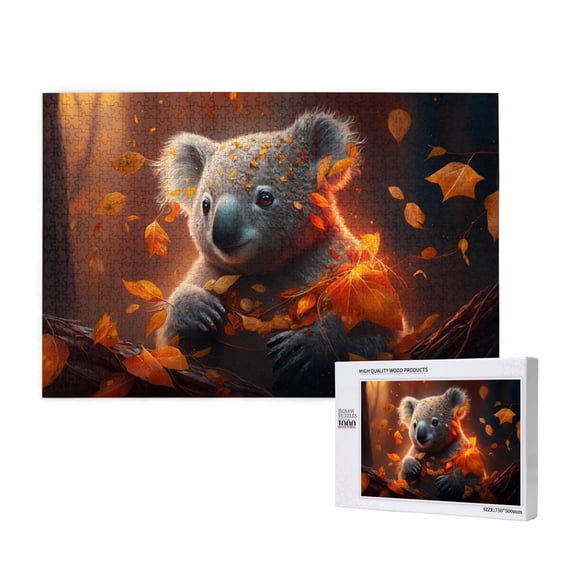 Rateoe Cute Maple Leaf Koala Pattern Wooden Picture Puzzle ,1000 Piece Jigsaw Puzzle ,Family Fun Puzzle, Home Dcor Puzzle, Gift Puzzle(Horizontal style)