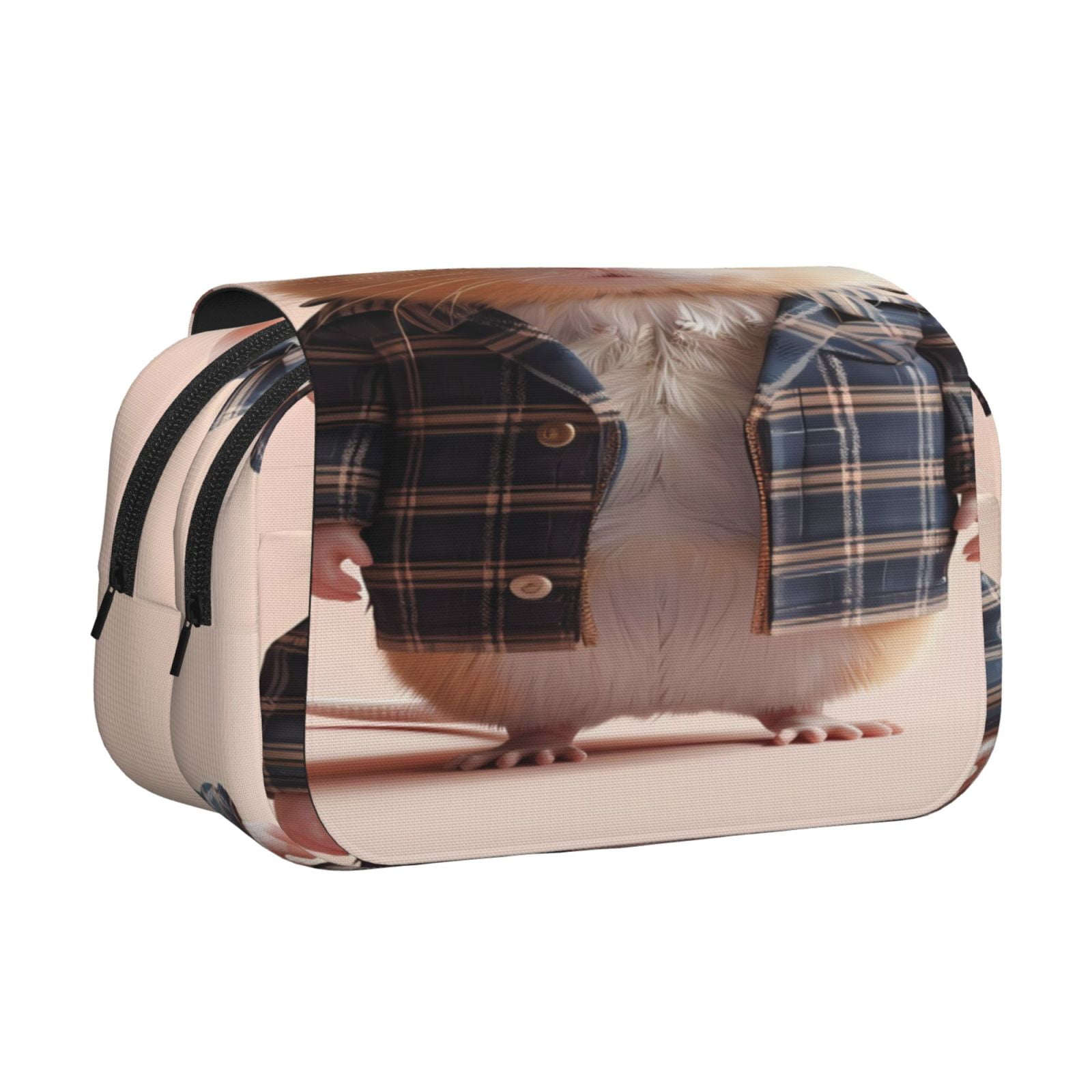 Rateoe Cute Mouse In Glasses Pattern Double Clamshell Pen Case, Storage Organizer with Two Zipper Compartments– Holds Up to 50 Pencils & Pens