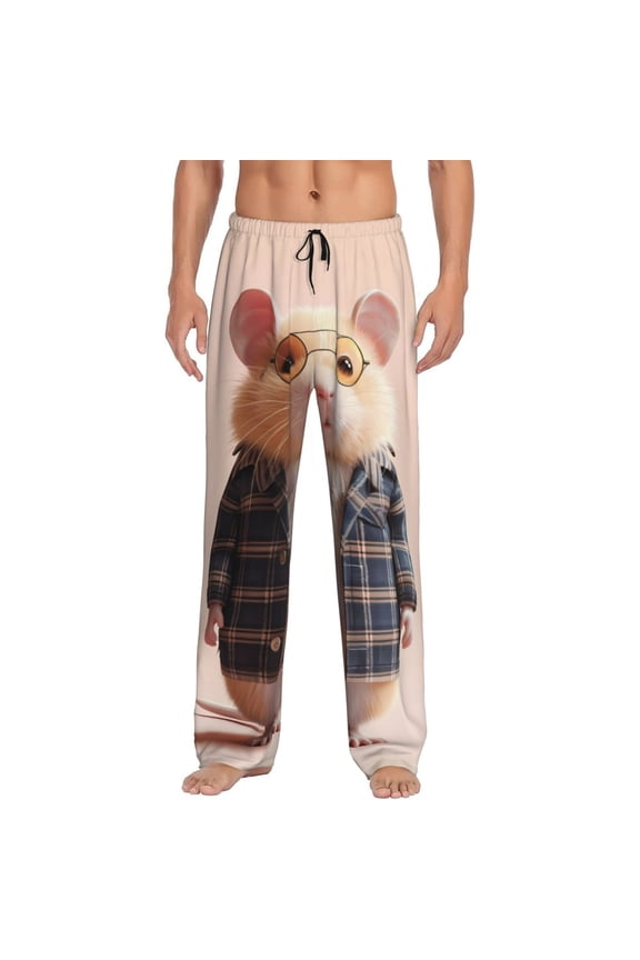 Cute Mouse In Glasses Pattern Men’s Ultra-Soft Comfy Pajama Lounge Pants Sleepwear,Comfortable Lounge Wear,lightweight Pajamas, Casual Home Wear-X-Large