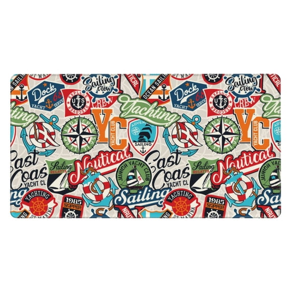 Rateoe Cute Nautical Print Mouse Pad - Extended Large Gaming Mousepad,Non-Slip Stitched Edge,16x29.5 Inch