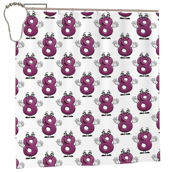 Rateoe Cute Number 8 Shower Curtain - Fancy Bathroom Shower Curtain Sets - Waterproof Shower Curtain with Hooks with 12 Plastic Hooks 72x72 Inches