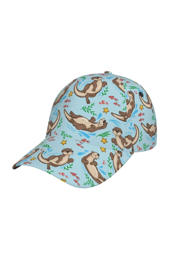 Cute Otters Pattern Baseball Cap Outdoor Cap Mountain Dad Hat - Unstructured Soft Cotton Cap-Adjustable UV Protection Cap