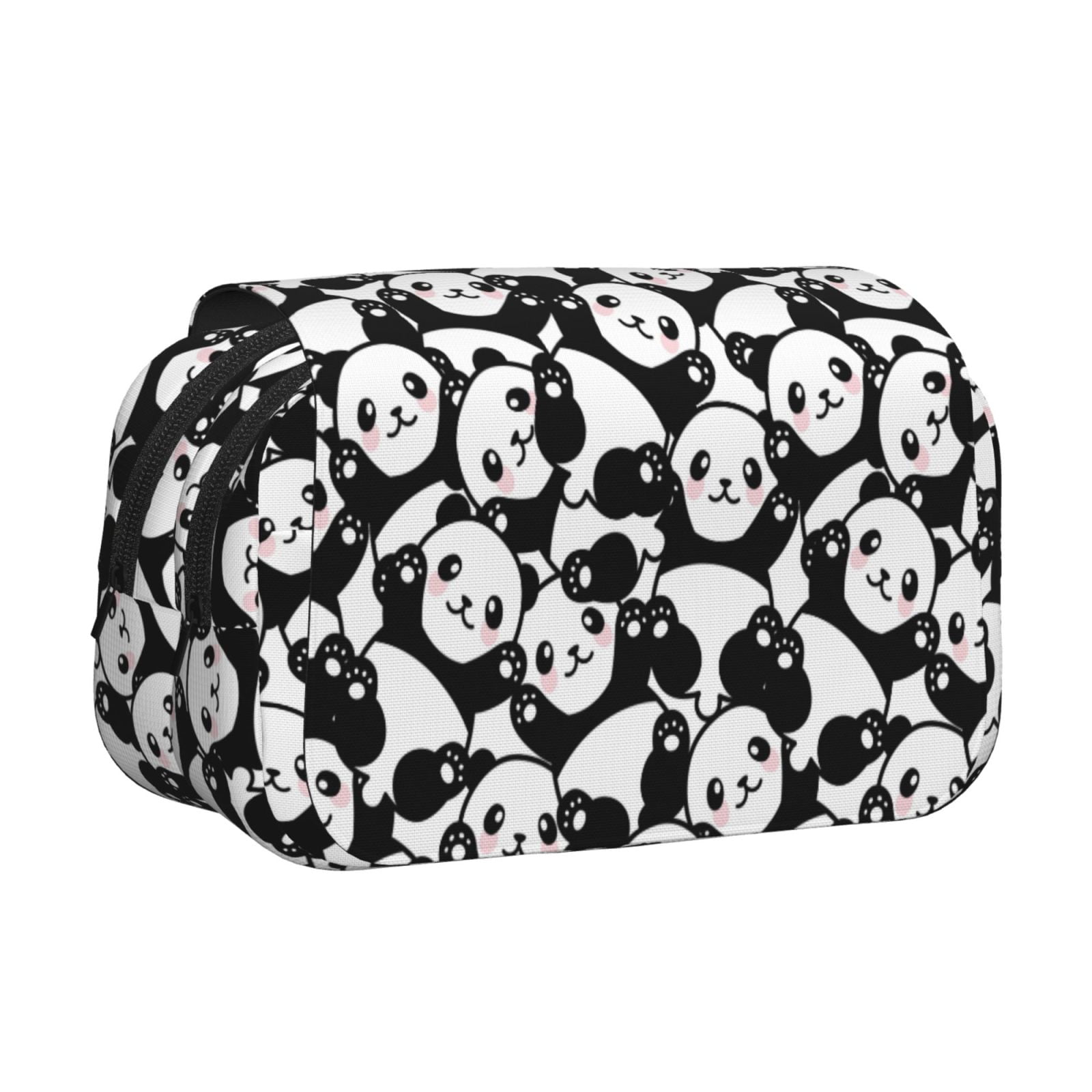 Rateoe Cute Panda (3) Pattern Double Clamshell Pen Case, Storage Organizer with Two Zipper Compartments– Holds Up to 50 Pencils & Pens