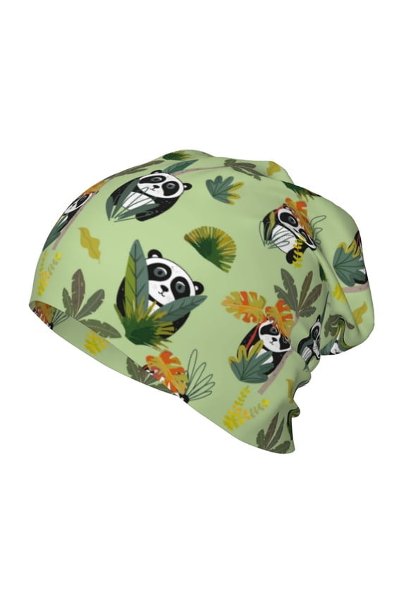 Cute Panda Bear In Greenery Forest Kids Beanie Warm Knit Beanie Hats Boys Girls Winter Hat Soft Slouchy Hats for Kids