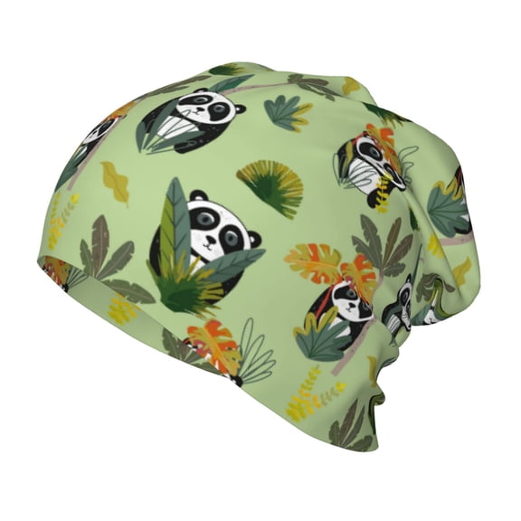 Rateoe Cute Panda Bear In Greenery Forest Kids Beanie Warm Knit Beanie Hats Boys Girls Winter Hat Soft Slouchy Hats for Kids