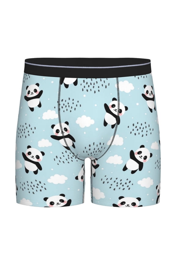 Cute Panda Bear Print Men’s Underwear Boxer Briefs Soft Comfortable Underwear Boxer Briefs, Long Leg Briefs,Anti-chafing Boxer Briefs
