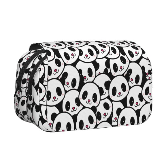 Rateoe Cute Panda Face Pattern Double Clamshell Pen Case, Storage Organizer with Two Zipper Compartments– Holds Up to 50 Pencils & Pens