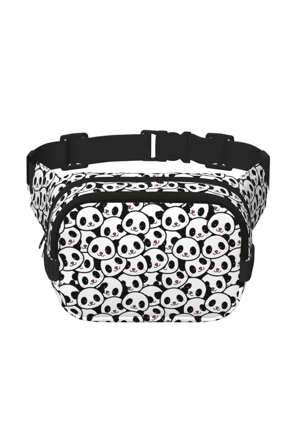 Cute Panda Face Print Fanny Pack Belt Bag for Women and Men, Square Double-Layer Waterproof Waist Pack with Adjustable Strap for Hiking, Jogging, Cycling