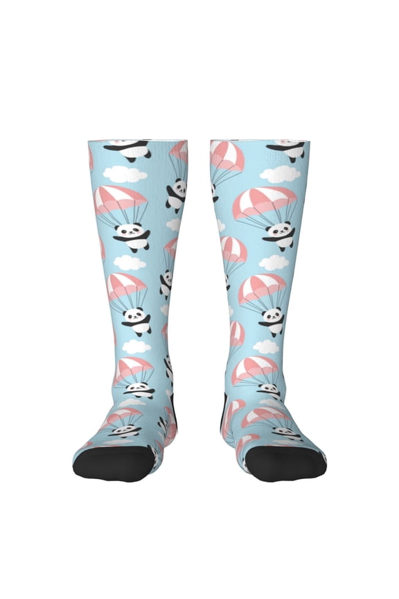 Cute Panda Flying in the Sky Pattern Women’s Knee High Crew Socks,Trouser Socks Comfortable, Breathable, Moisture-Wicking and Soft