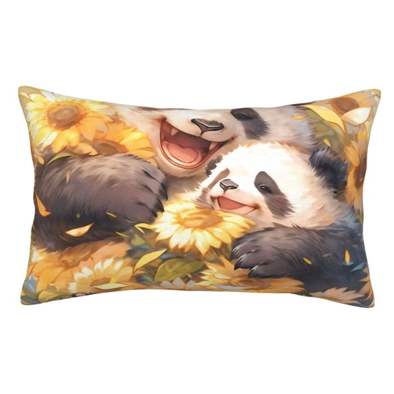 Rateoe Cute Panda Sunflower Pattern Decorative Pillow Case,Throw Pillow Covers,Plush Pillow Cover,Soft Pillow Case,Velvet Pillow Case-14"x20"