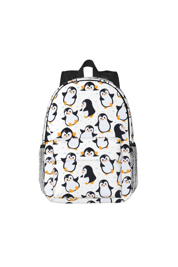 Cute Penguins Pattern Student Backpack Water-resistant Backpack 15-inch Laptop Backpack Lightweight Adjustable School Backpack
