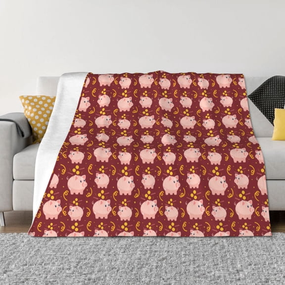 Rateoe Cute Pig with Coins Pattern Flannel Throw Blanket, Ultra-soft Blanket for Bed, Couch, Car, Hypoallergenic Anti-pilling blanket-