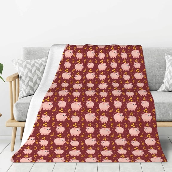 Rateoe Cute Pig with Coins Pattern Flannel Throw Blanket, Ultra-soft Blanket for Bed, Couch, Car, Hypoallergenic Anti-pilling blanket-40"x30"(Vertical)