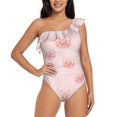 thumbnail image 1 of Rateoe Cute Pig Face Pattern Women One Piece Swimsuits Tummy Control One Shoulder Bathing Suits Ruffle Swimwear-X-Large, 1 of 1