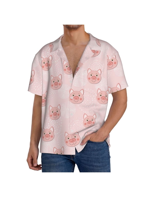 Cute Pig Face Print Mens Front Pocket Hawaiian Shirts Casual Shirts Short Sleeve Button Down Beach Tropical Shirts-3X-Large