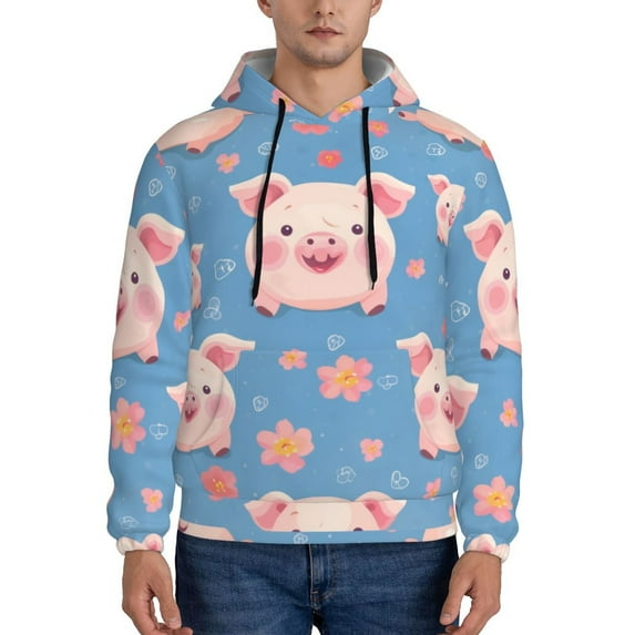 Rateoe Cute Pig Flowers Pattern Mens Hoodie, Pullover Hooded Sweatshirt, Kangaroo Pocket Hoodie Ideal for Daily Wear, Travel and Home-4X-Large