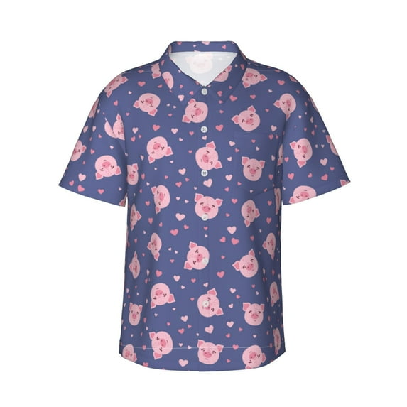 Rateoe Cute Pig Pattern Men’s Hawaiian Shirt – Short Sleeve Button-Down Tropical Beach Shirt, Lightweight & Breathable Casual Aloha Shirt with Pocket,XX-Large