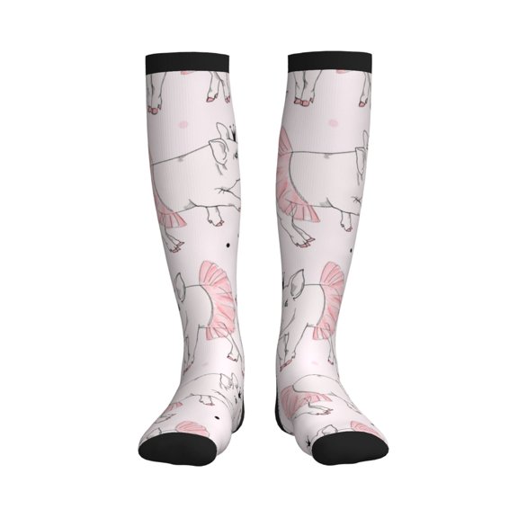 Rateoe Cute Piggy Ballerina Compression Socks for Women and Men 20-30mmHg-Circulation Support Socks Knee High Nurse Pregnant Running Medical and Travel Athletic
