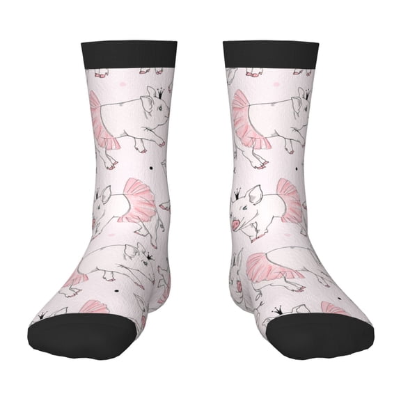 Rateoe Cute Piggy Ballerina Pattern Children's Socks, Socks Gifts ,kids Crew Soft Cotton Socks , Moisture-Wicking, Durable, Ideal for Daily Wear & Sports