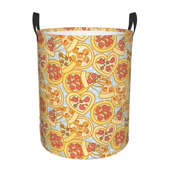 Rateoe Cute Pizza In Various Pattern Round Laundry Hamper Basket, Tall Hamper Basket for Blanket Storage, Nursery Clothes Hamper for Laundry in Bedroom and College Dorm-Medium