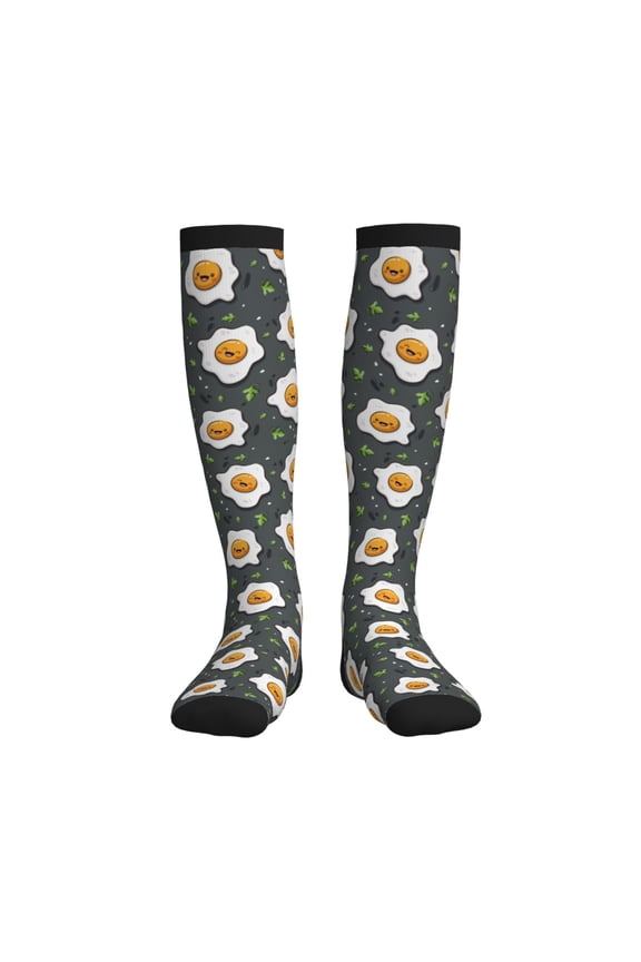 Cute Poached Eggs Compression Socks for Women and Men 20-30mmHg-Circulation Support Socks Knee High Nurse Pregnant Running Medical and Travel Athletic