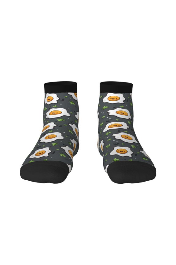 Cute Poached Eggs Pattern Quarter Crew Socks,Toe Seamed Ankle Socks,Cotton Cushioned Breathable Athletic Crew Sports Socks