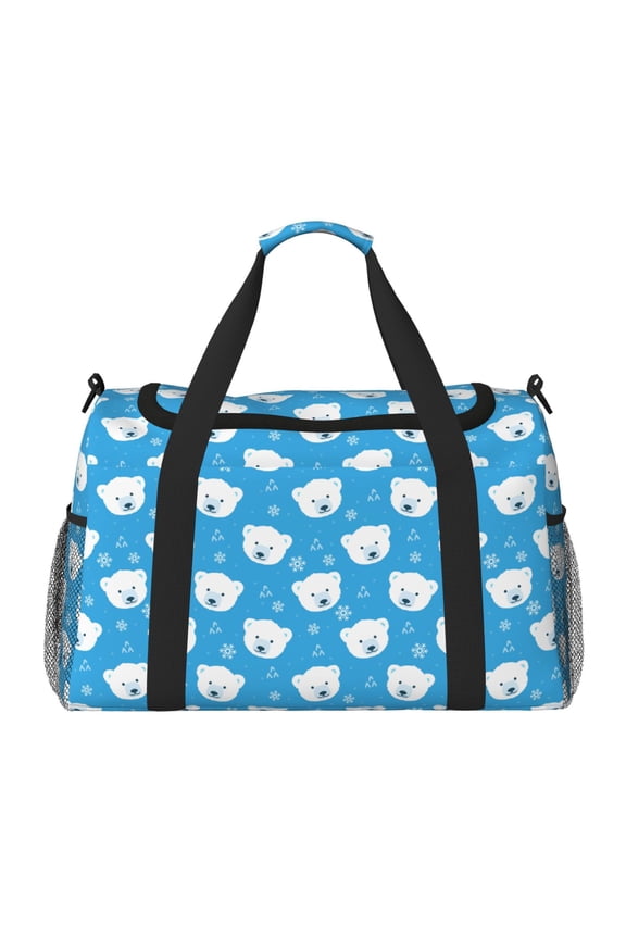Cute Polar Bear Pattern Gym Bag for Women, Duffle Bag for Travel with Wet Pocket, Carry on Weekender Bags for Women, Water Resistant Travel Bag Duffel Bag