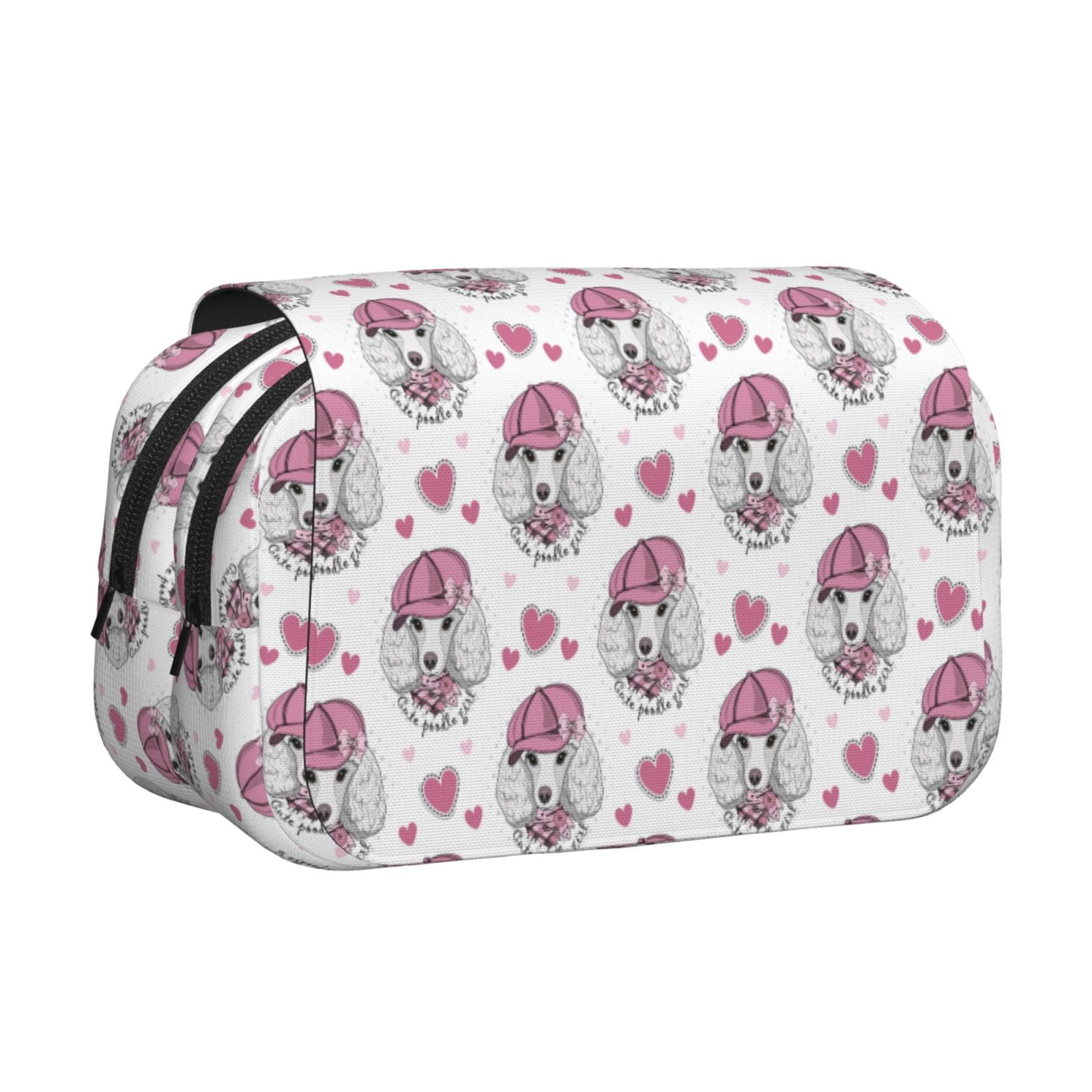 Rateoe Cute Poodle Dog Pattern Double Clamshell Pen Case, Storage Organizer with Two Zipper Compartments– Holds Up to 50 Pencils & Pens