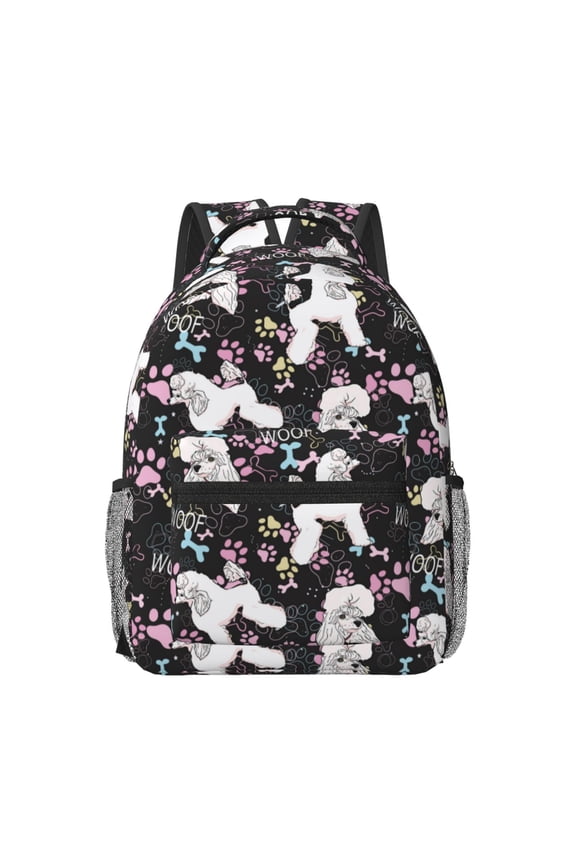 Cute Poodle Dog Pattern Durable Student Backpack Laptop Bag- Ergonomic Design, Waterproof Twill Fabric - Ideal for School, Travel, and Outdoor Activities