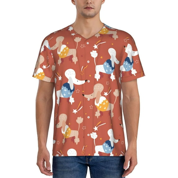 Rateoe Cute Poodle Dog Pattern Men’s Baseball Short Sleeve Polo Shirt, Midweight Men's Shirt Golf Shirt Polo Shirts Quick Dry Short-Medium