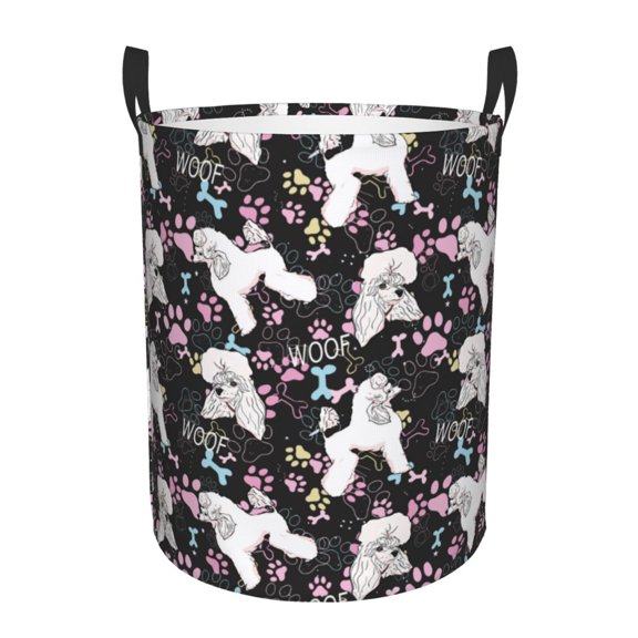 Rateoe Cute Poodle Dog Pattern Round Laundry Hamper Basket, Tall Hamper Basket for Blanket Storage, Nursery Clothes Hamper for Laundry in Bedroom and College Dorm-