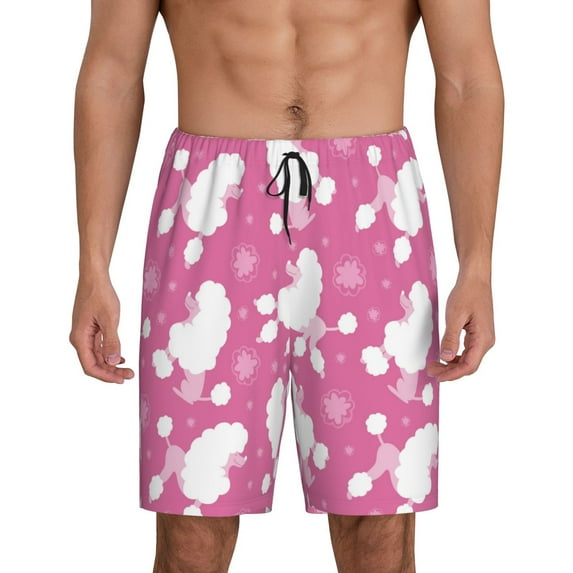 Rateoe Cute Poodle Dog Print Men's Lounge Shorts – Soft & Breathable Pajama Bottoms with Pockets, Elastic Waistband, Lightweight Sleepwear for Nightwear & Loungewear-Large