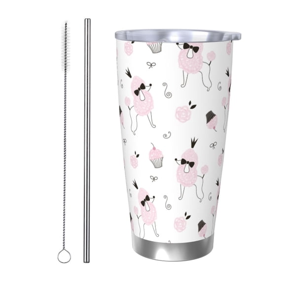 Rateoe Cute Poodle Dog Printed Car Guy Gifts for Men Women Tumbler - 20oz/590ml Double Wall Vacuum Insulated Stainless Steel Travel Tumbler Cups with Lid & Straw-Straw Two-piece Set
