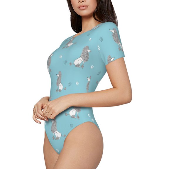 Rateoe Cute Poodle Dog Printed Women Rash Guard Short Sleeve,Tummy control Swimsuit Surfing Swimsuit Bathing Suit Short-sleeved Onesie UPF 50+